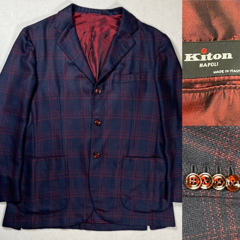 Kiton Napoli Cashmere Overcheck Jacket Men EU 54R (US 44R) Plaid 3-Button Italy